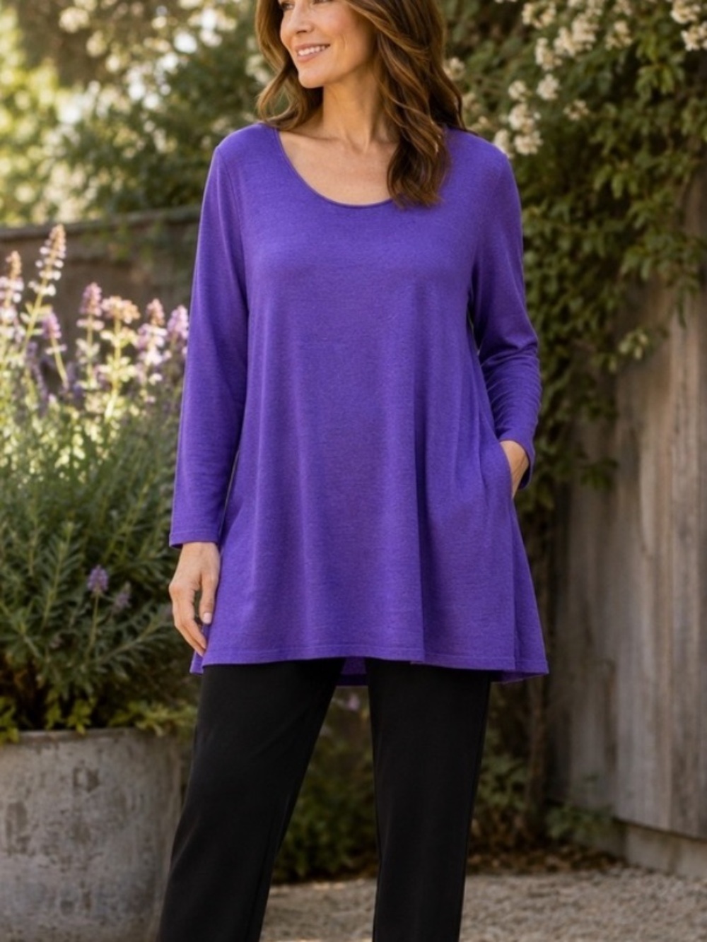 EILEEN FISHER Womens Size XL Purple Merino Wool Tunic Sweater